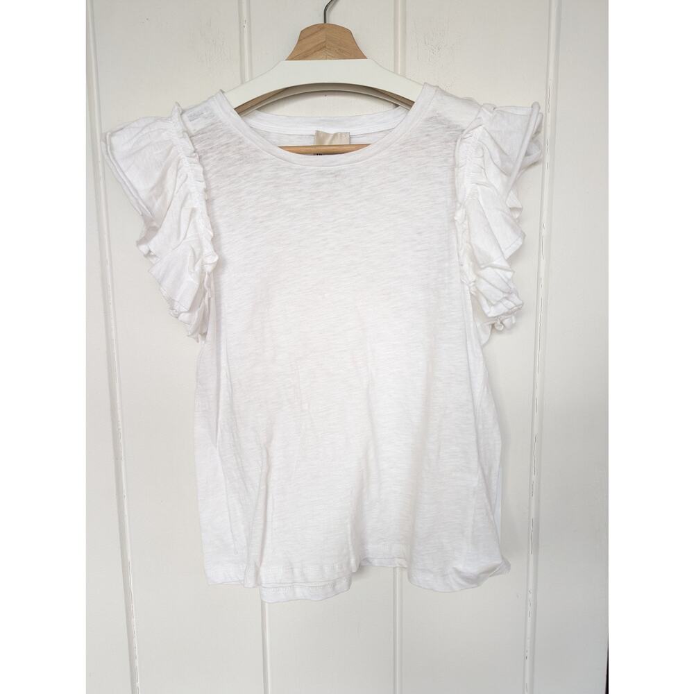 Industry White 100% Pima Cottton Ruffle‎ Sleeve Top Women's Size M